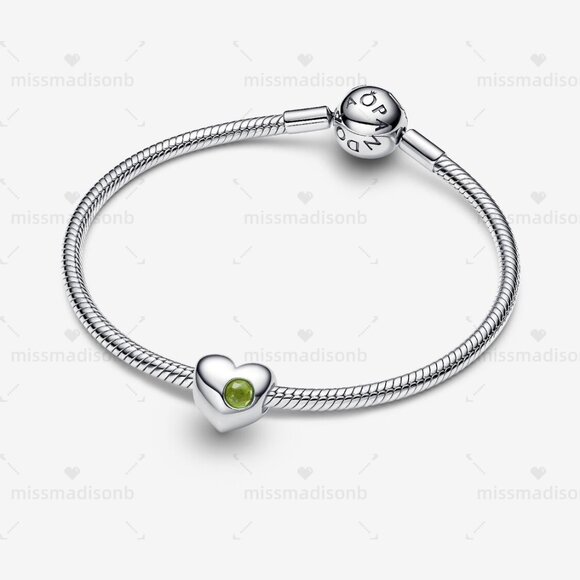 Pandora Engravable Spring Green Stone Heart Charm - Picture 3 of 6